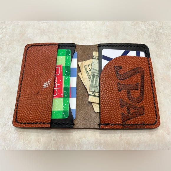 Genuine Horween Basketball Leather Bifold  Pocket Wallet Card Holder W/Key Ring - Picture 1 of 5